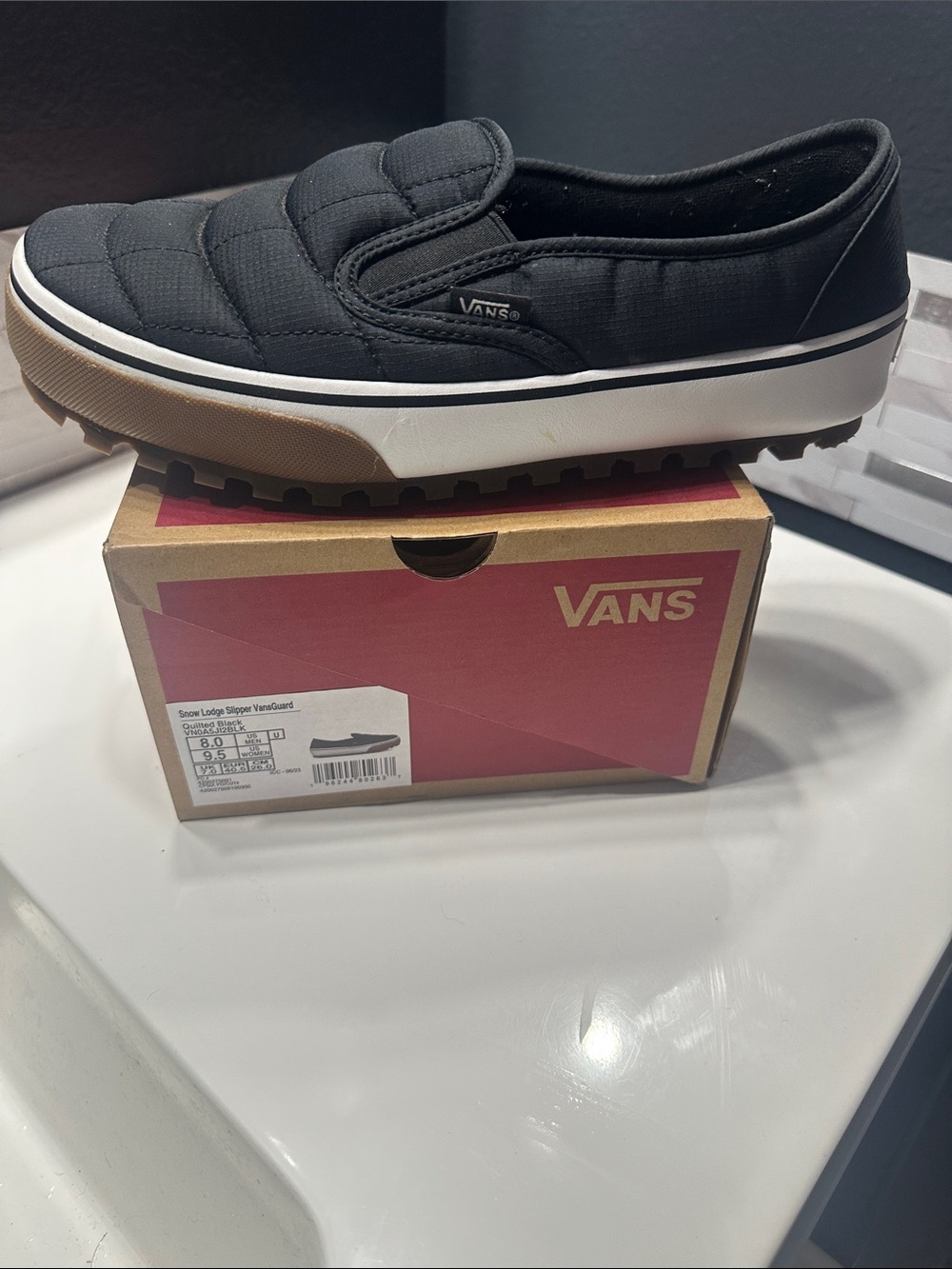 Vans Black Quilted Slip-On with White Midsole
